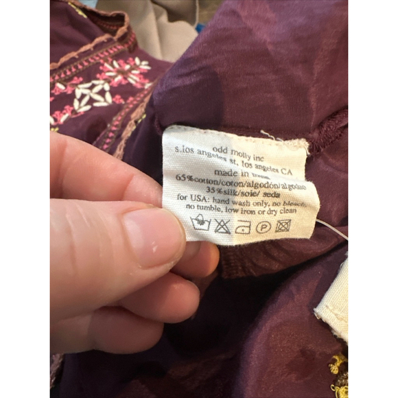 Odd Molly Purple Silk Blend Floral Embroidered Long Sleeve Blouse Size 1 Fits S - Picture 6 of 8